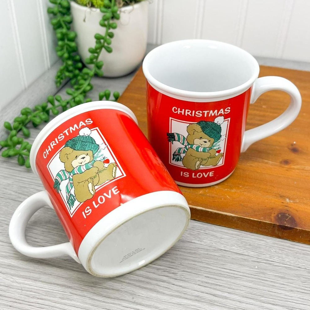 Vintage Christmas Bears‎ Coffee Mug Set of 2, Christmas Is Love Mugs
